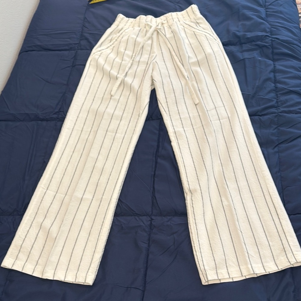 Sienna Sky Chic Cream Trousers with Black Stripes